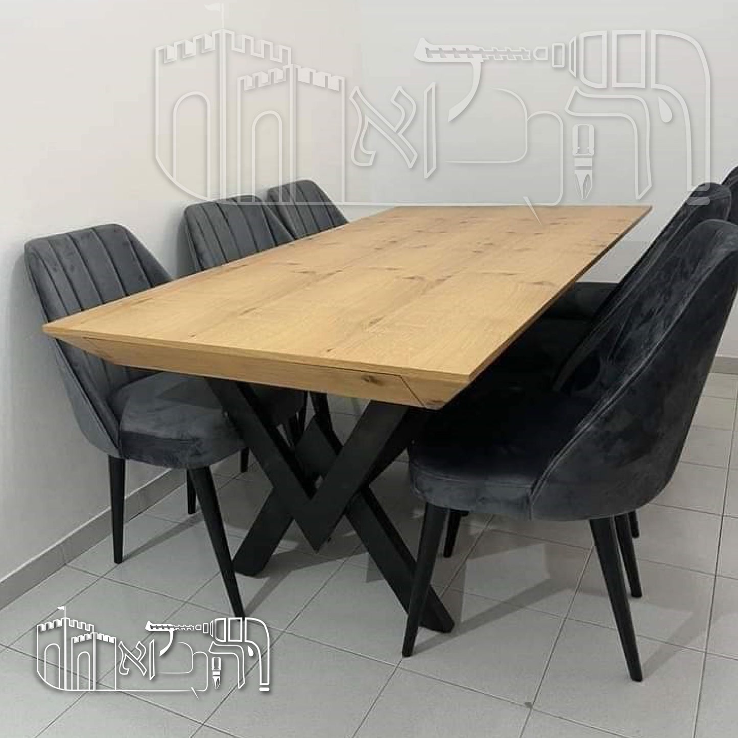 פינת אוכל רגילה ו-6 כיסאות עם רגלי מתכת – 1001