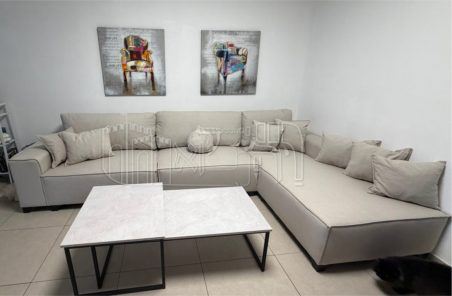 סלון בד מאנגו מס 3 עם שני שולחנות סלון